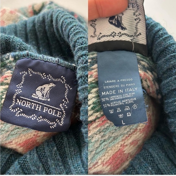 Vintage North Pole Wool Blend Fair Isle Turtleneck Sweater size Large. - Picture 7 of 8